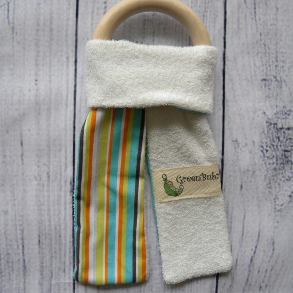 Organic Maple Teething Ring Green Stripe